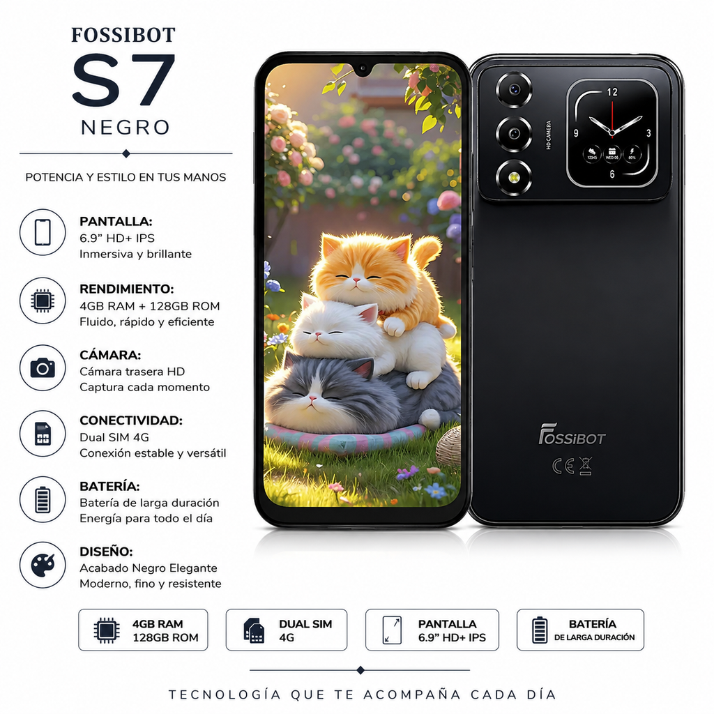 Fossibot S7 128GB 4GB RAM Dual SIM Pantalla 6.9" - Negro