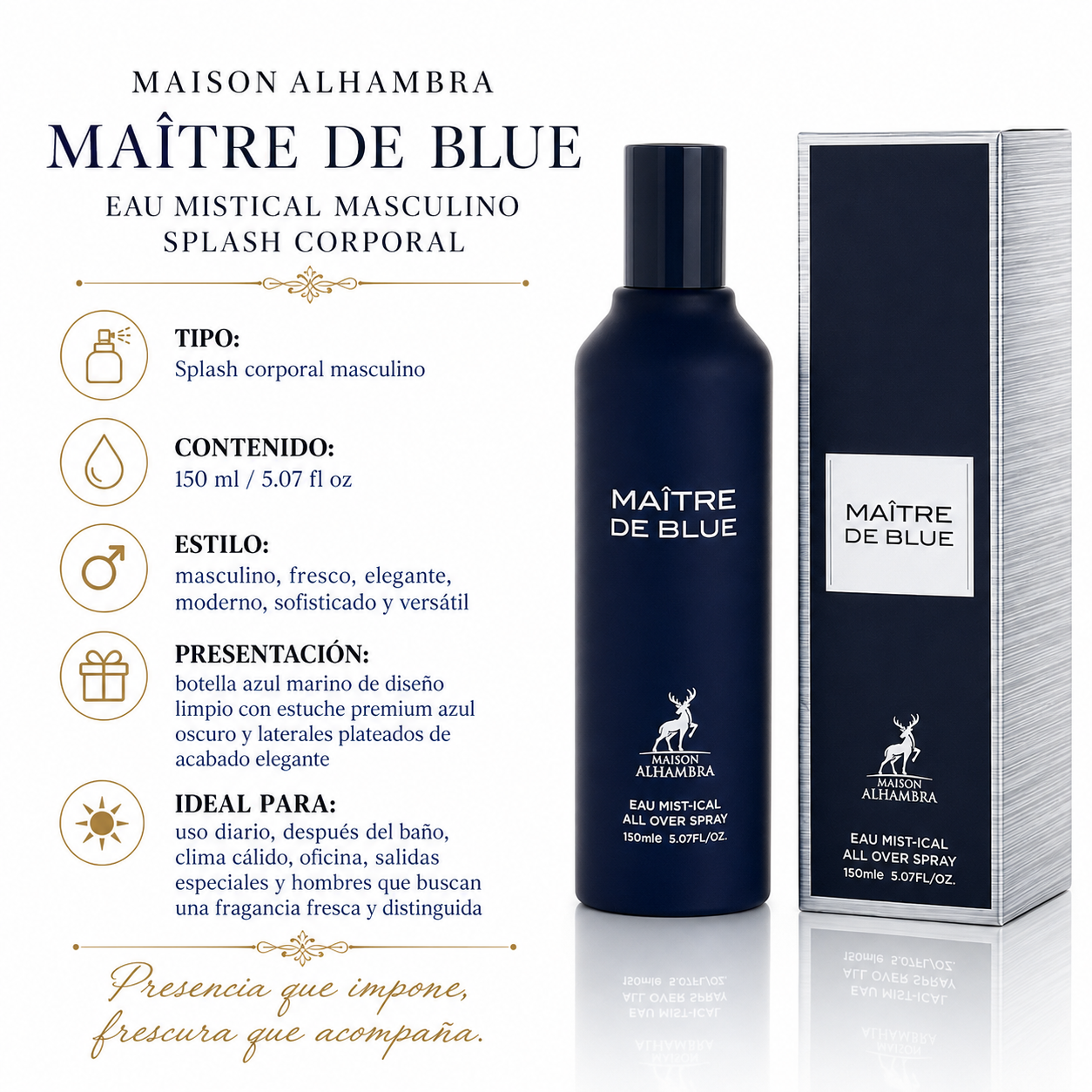 Maison Alhambra Blue de Chance Eau Mistical Splash Corporal Masculino 150ml