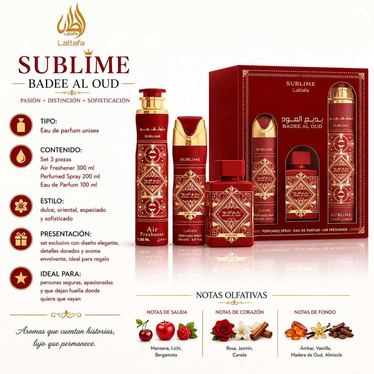 Kit Lattafa Bade'e Al Oud Sublime EDP Unisex 300ml + 200ml + 100ml
