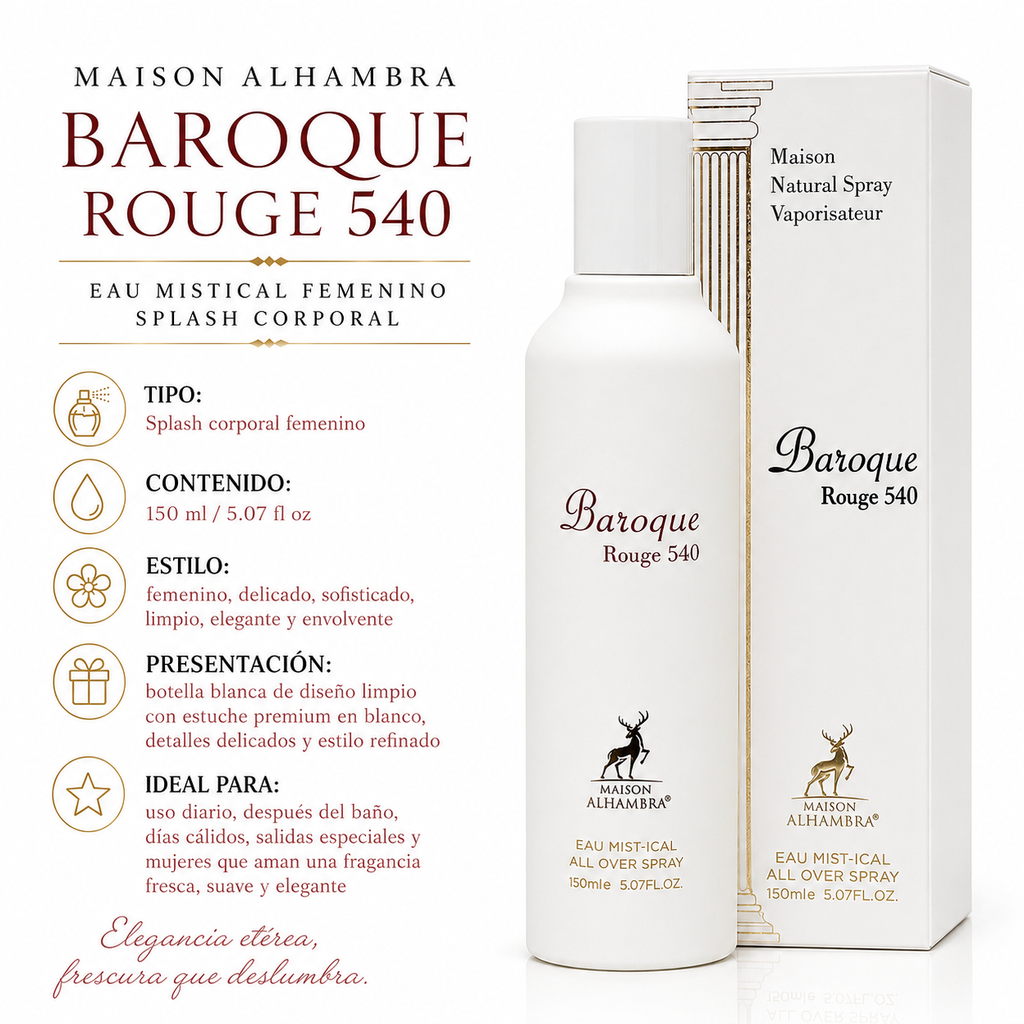 Maison Alhambra Baroque Rouge 540 Eau Mistical Splash Corporal Femenino 150ml