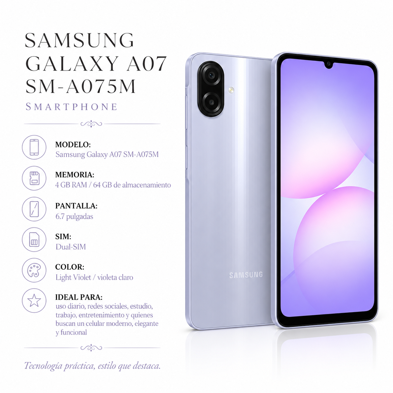 Samsung Galaxy A07 SM-A075M 64GB 4GB RAM Light Violet