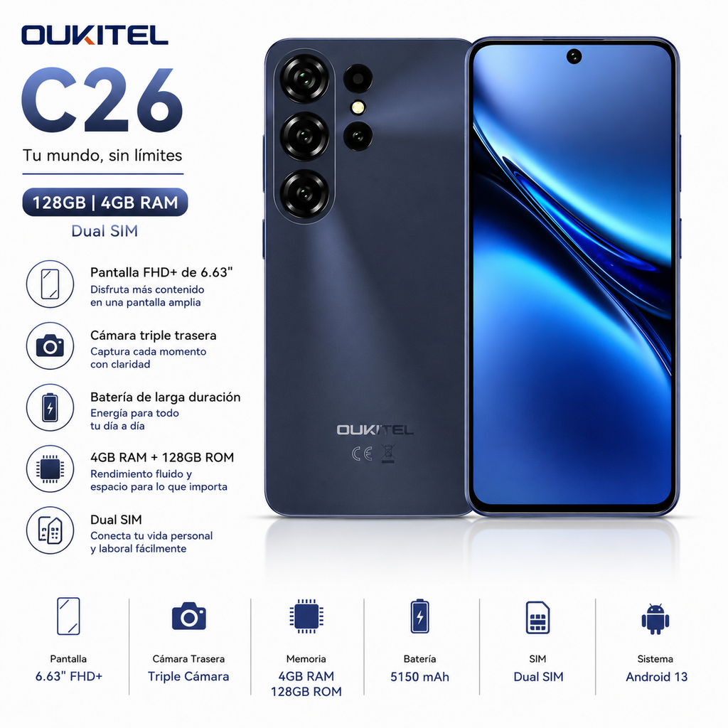 Oukitel C26 128GB 4GB RAM Dual SIM Pantalla 6.63" - Azul