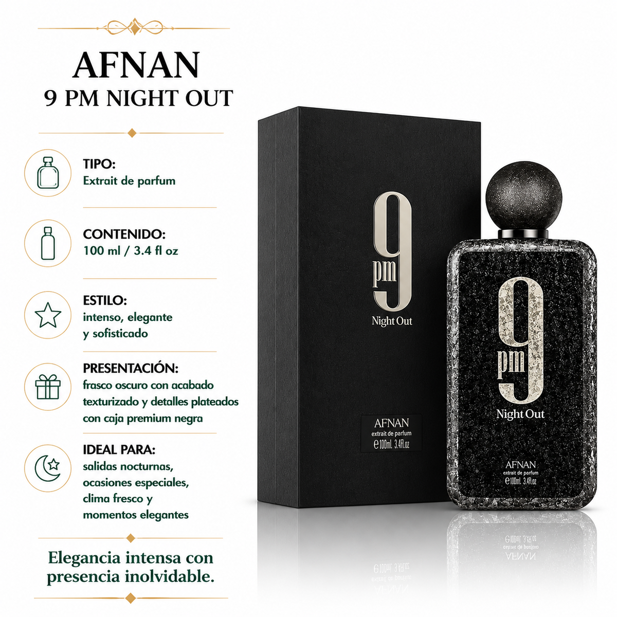 Afnan 9 pm Night Out Extrait de Parfum 100 ml – ROGER.100K