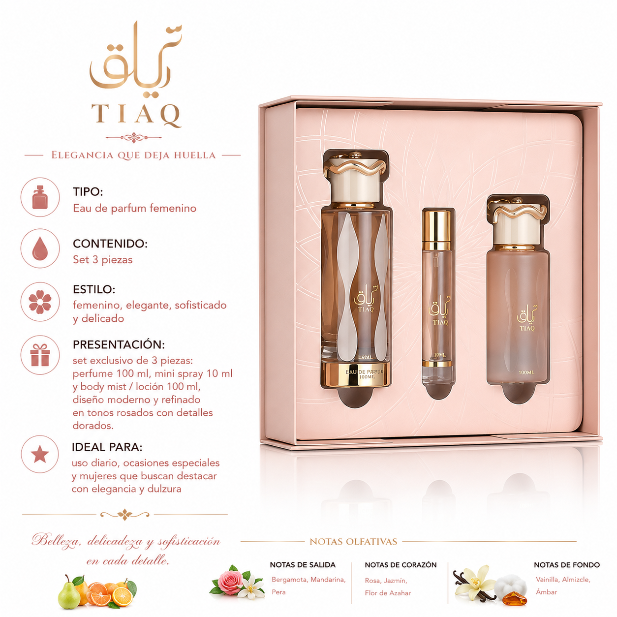 Kit Lattafa Teriaq EDP Femenino 100ml + 12ml + Hair Mist 50ml