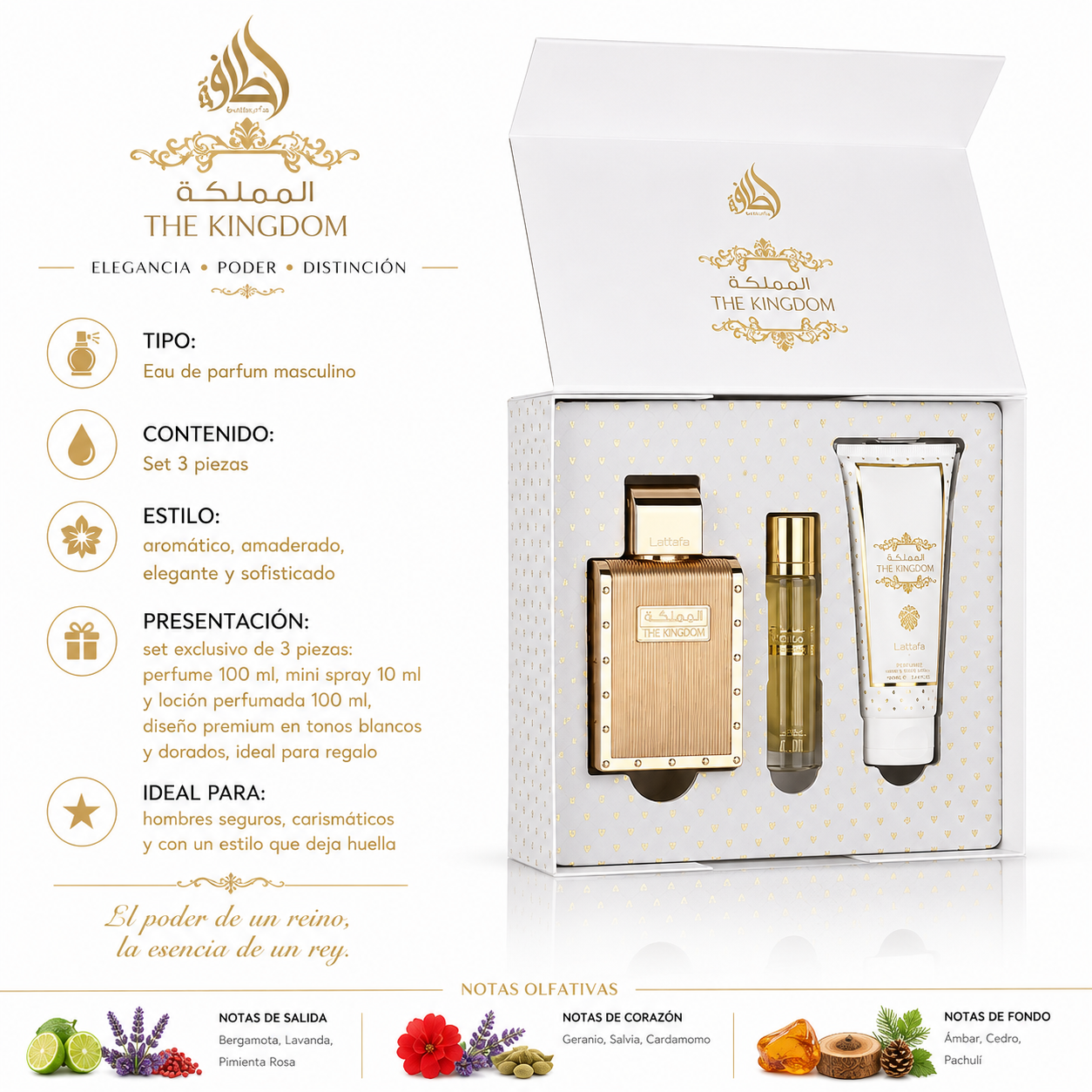 Kit Lattafa The Kingdom EDP Unisex 100ml + 12ml + 100ml