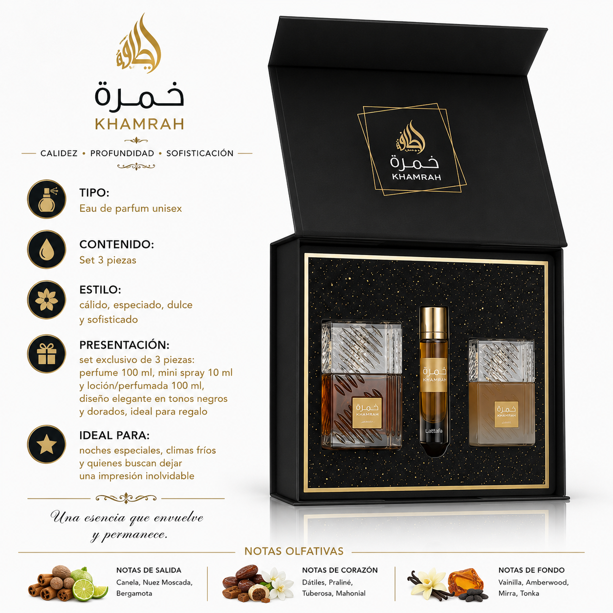 Kit Lattafa Khamrah EDP Unisex 100ml + 12ml + 50ml