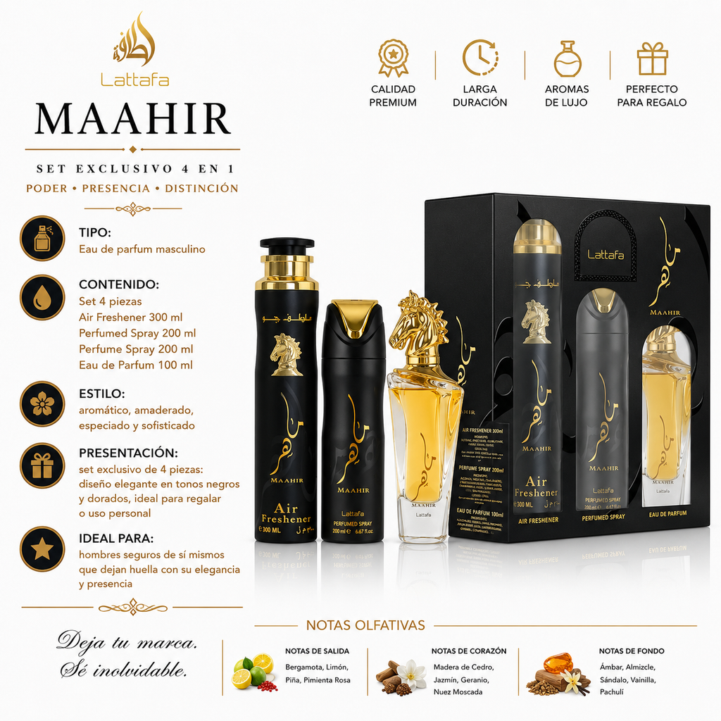 Kit Lattafa Maahir EDP Unisex 300ml + 200ml + 100ml