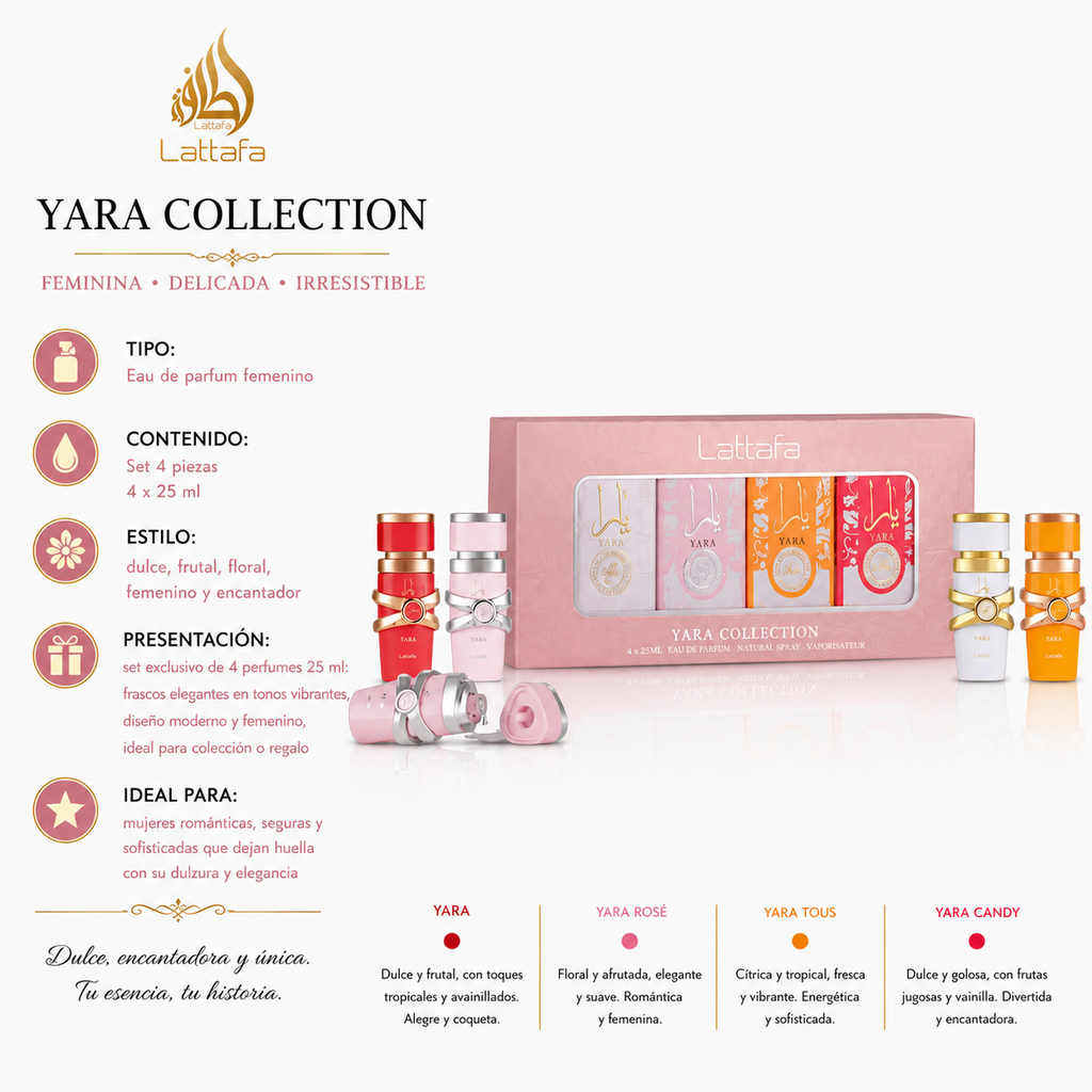 Kit Lattafa Yara Collection 4 en 1 EDP Femenino 5ml