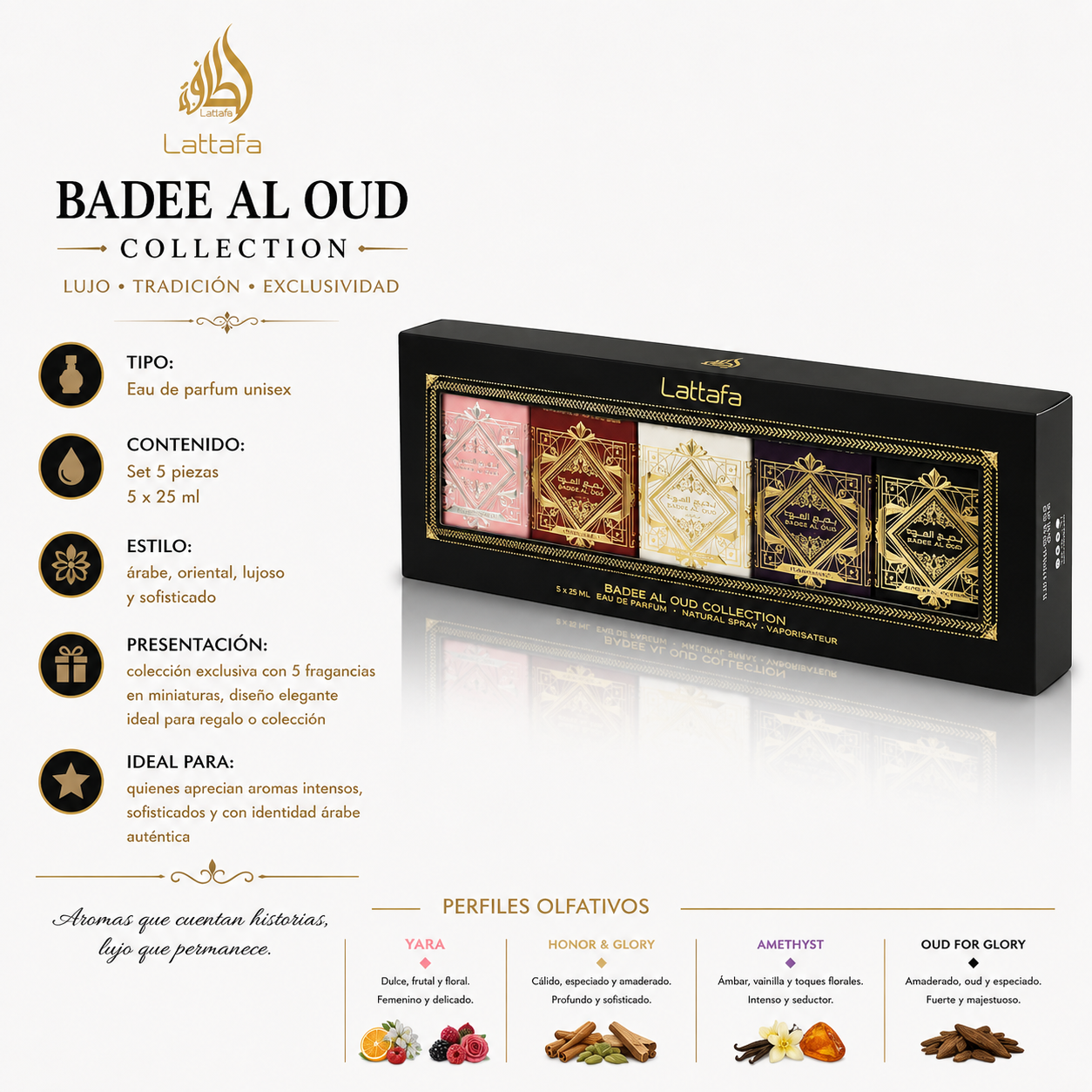 Kit Lattafa Mini Badee Al Oud Collection 5 en 1 EDP Unisex 5ml