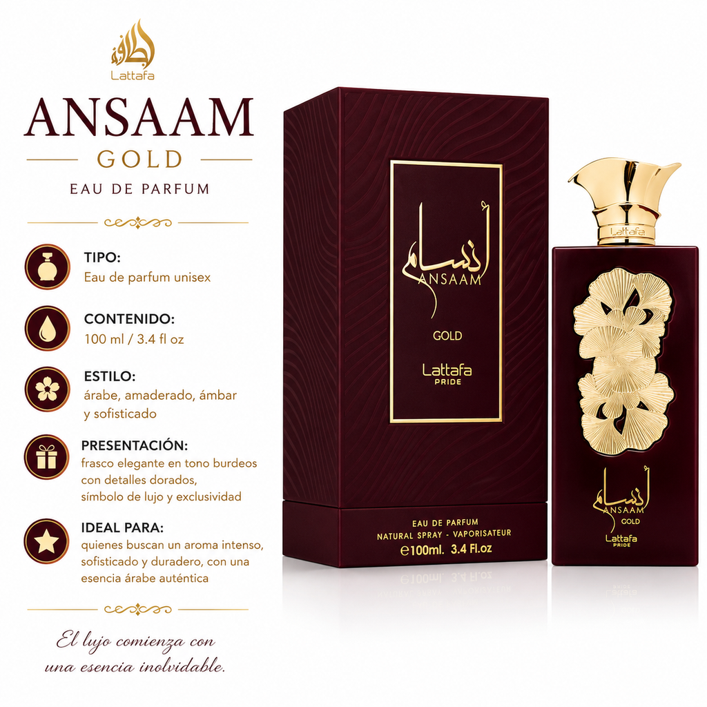Lattafa Ansaam Gold Eau de Parfum Femenino 100ml.