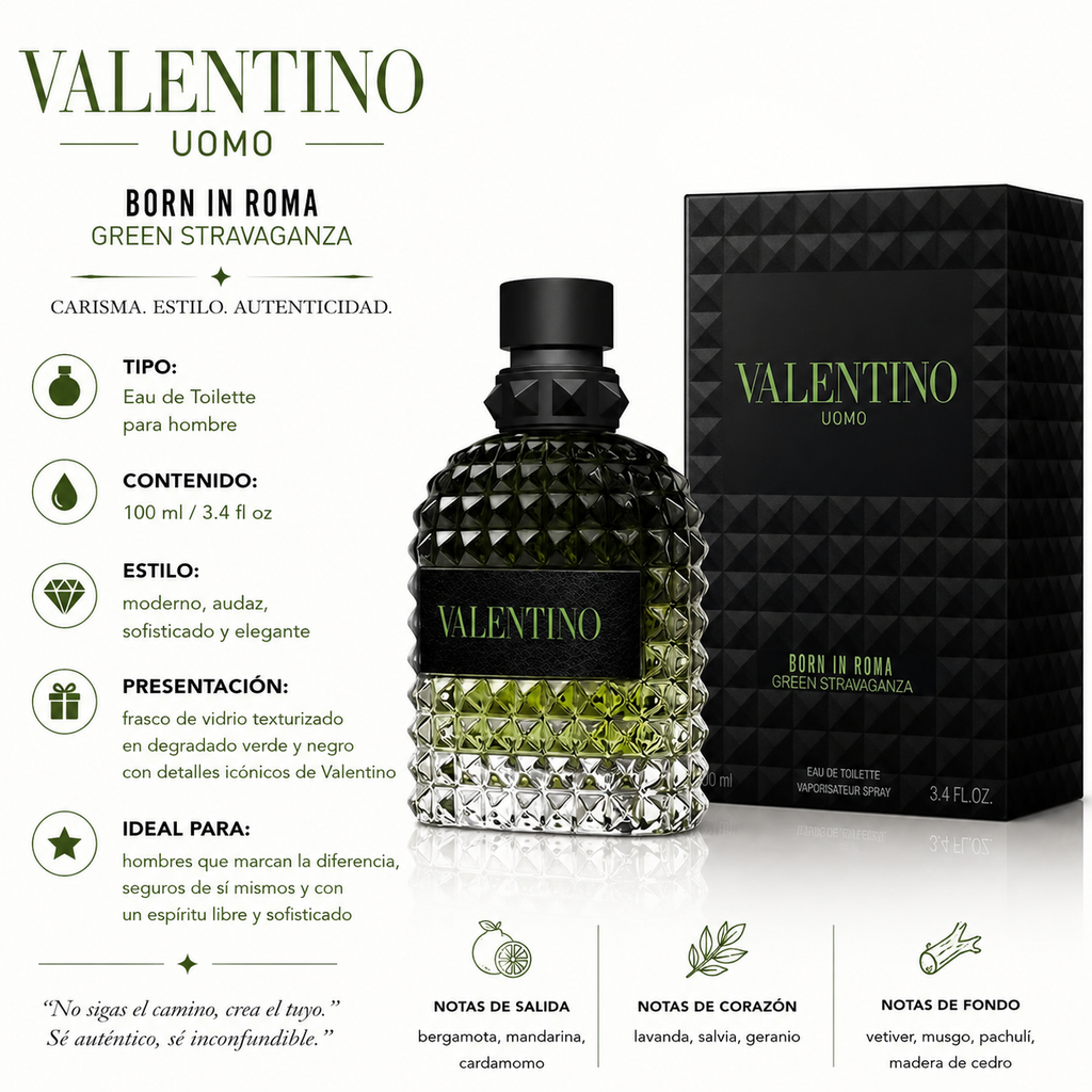 Valentino Uomo Born In Roma Green Stravaganza Eau de Toilette Masculino 100ml