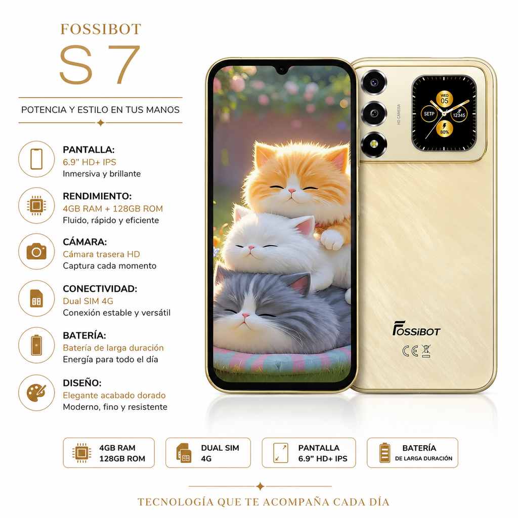 Fossibot S7 128GB 4GB RAM Dual SIM Pantalla 6.9" - Dorado