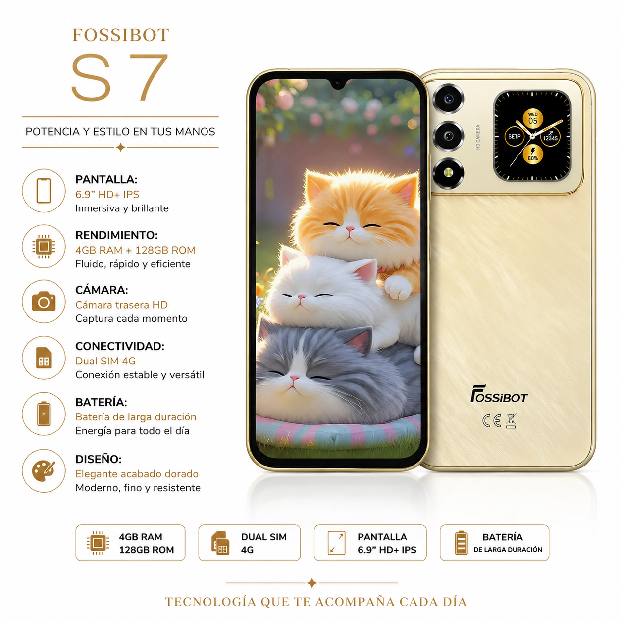 Fossibot S7 128GB 4GB RAM Dual SIM Pantalla 6.9" - Dorado