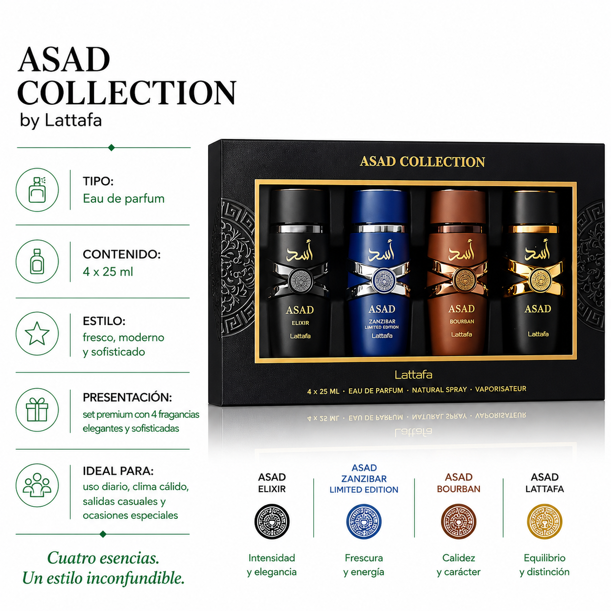 Kit Lattafa Asad Collection 4 en 1 EDP Masculino 25ml