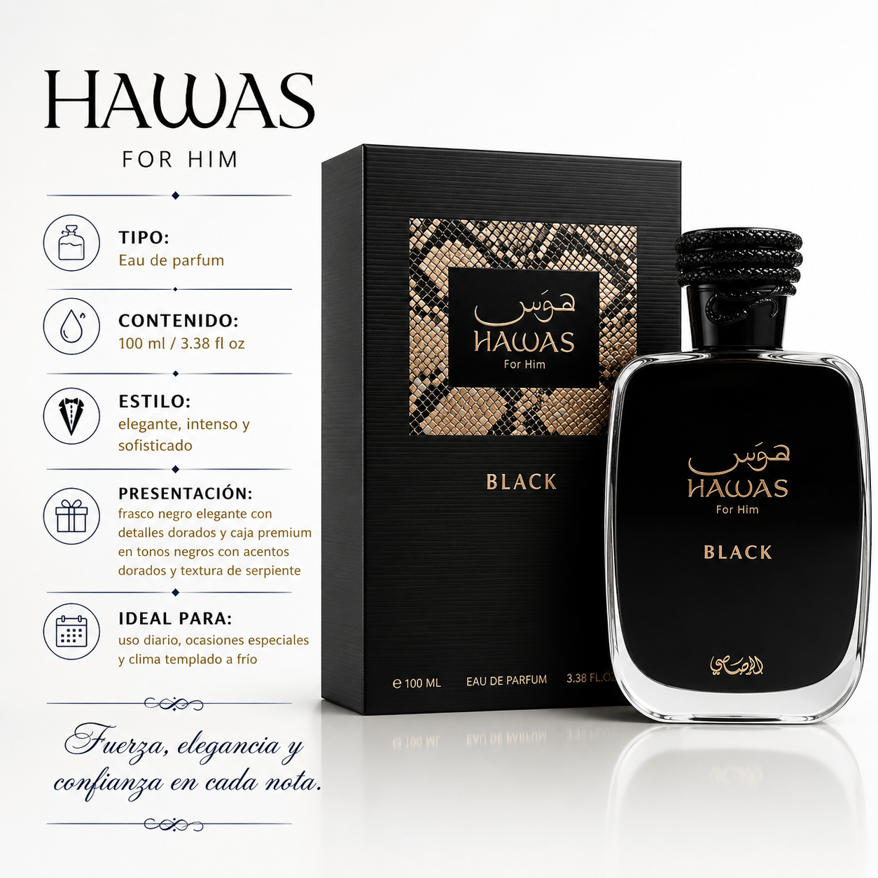 Rasasi Hawas Black Eau de Parfum Masculino 100 ml