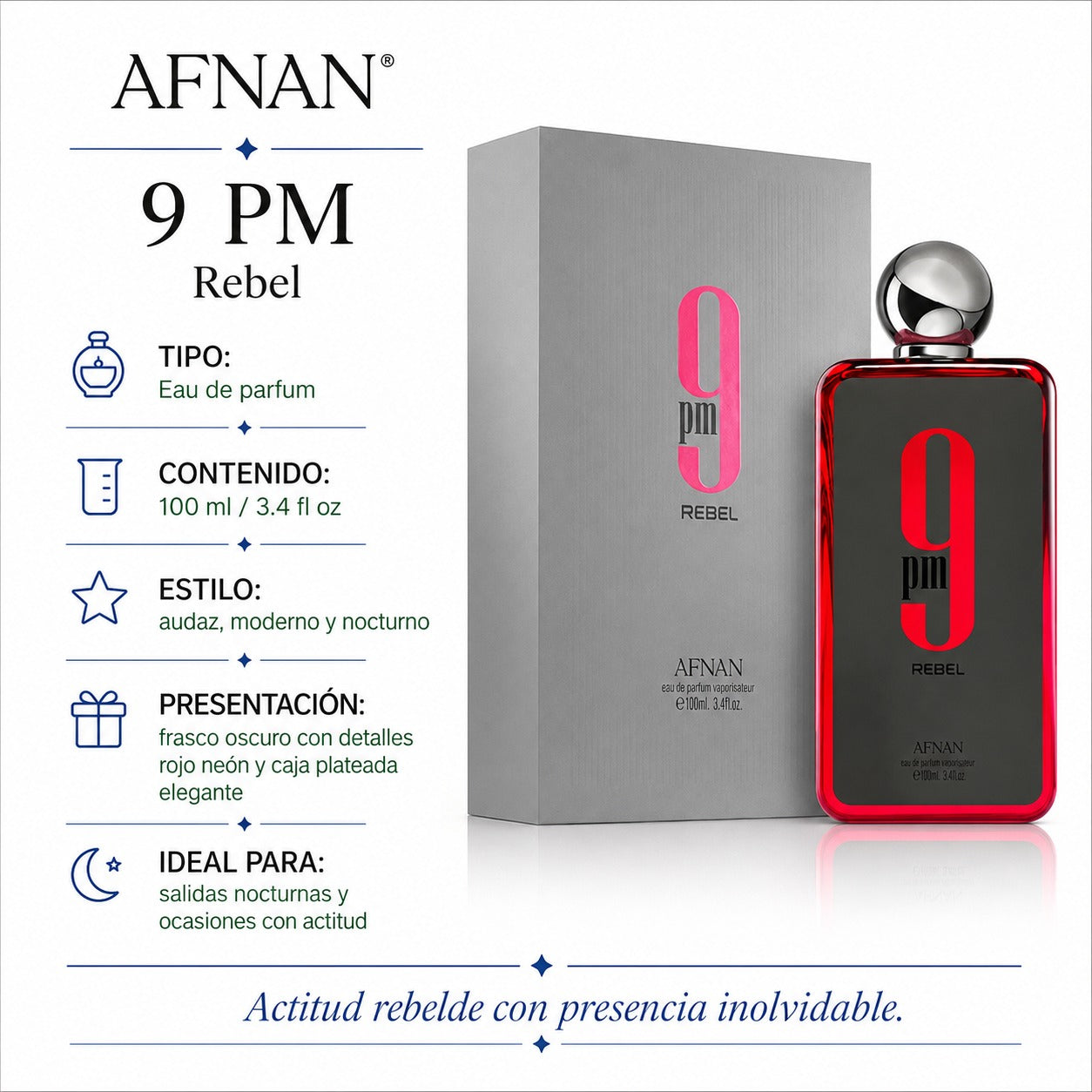 Afnan 9 PM Rebel Eau De Parfum Masculino 100ml