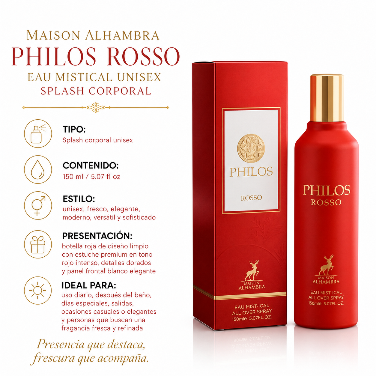 Maison Alhambra Philos Rosso Eau Mistical Splash Corporal Unisex 150ml
