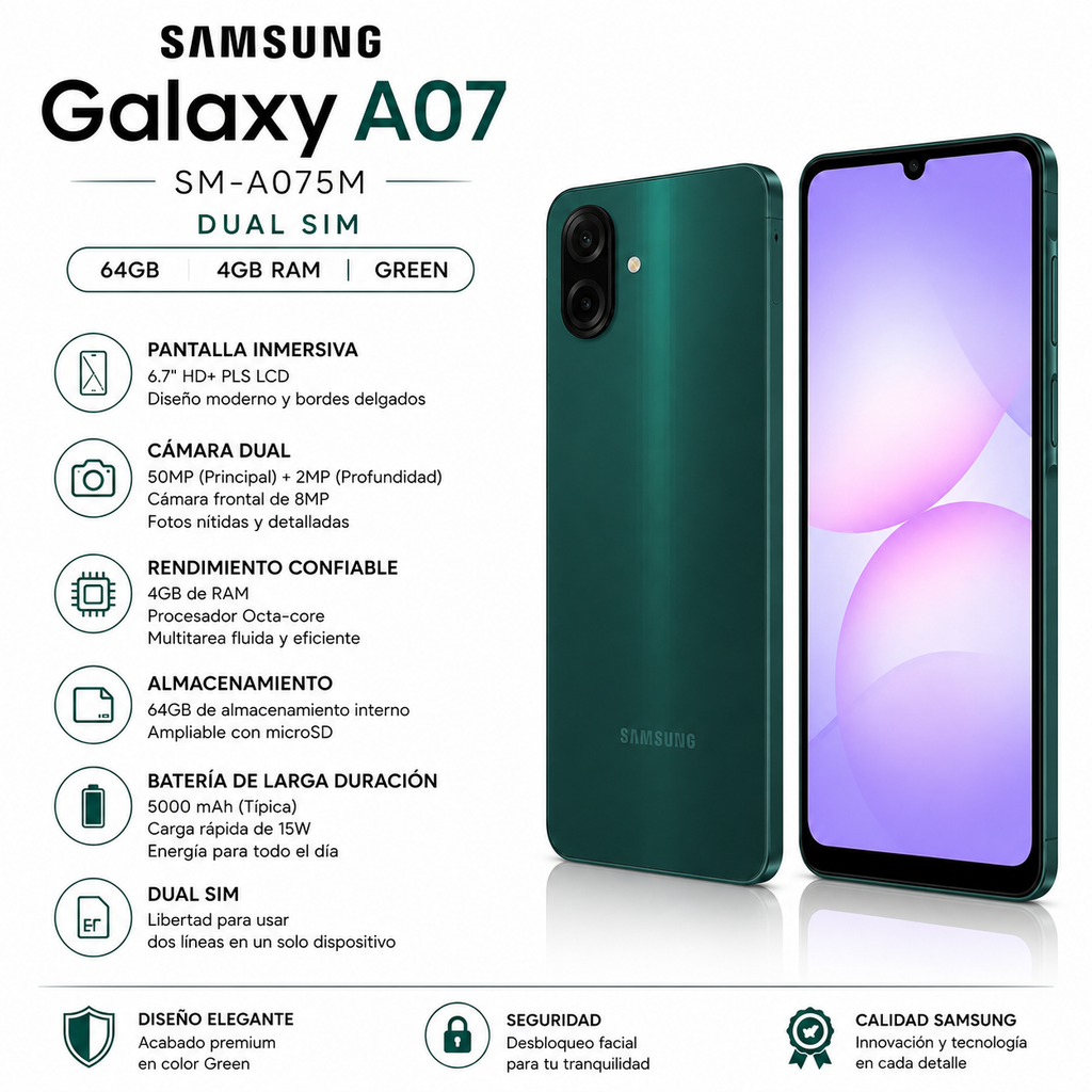 Samsung Galaxy A07 SM-A075M 64GB 4GB RAM Verde