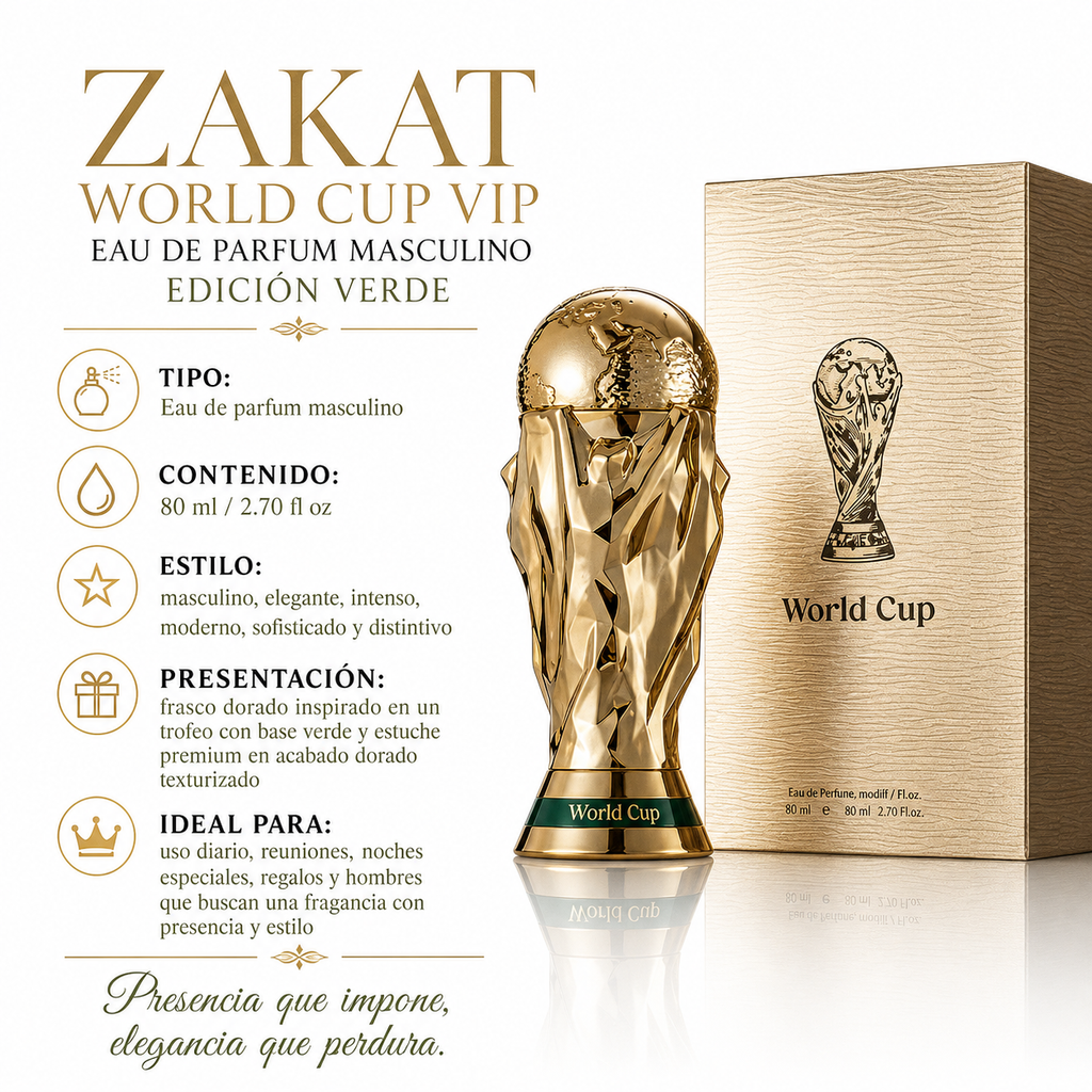 Zakat World Cup Vip Eau de Parfum Masculino 80ml - Edición Verde