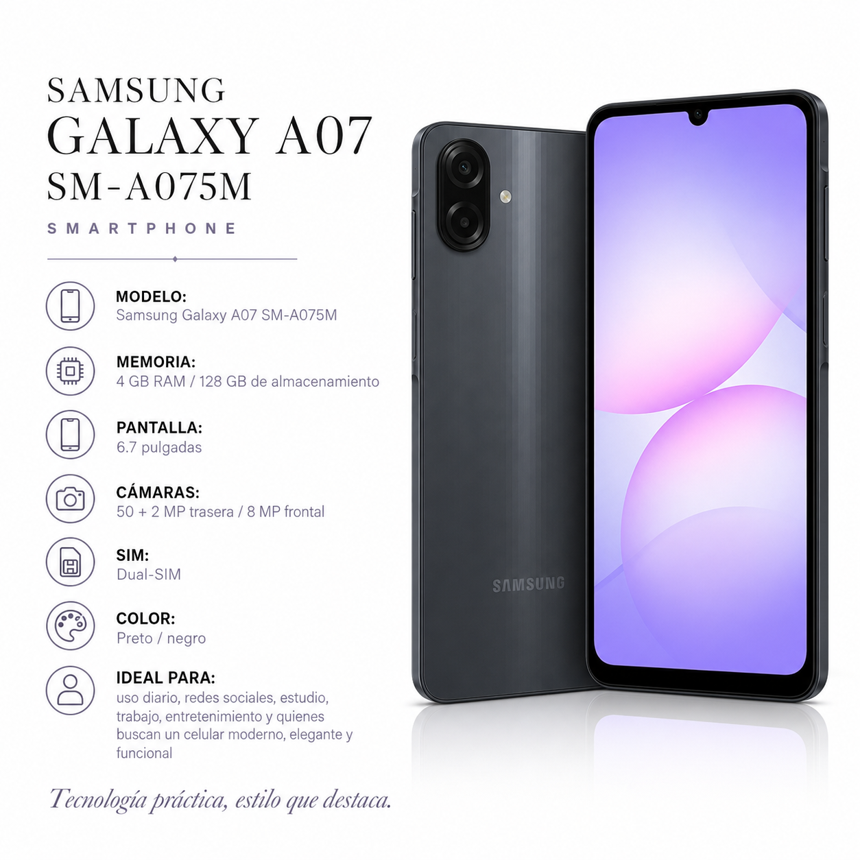Samsung Galaxy A07 SM-A075M 128GB 4GB RAM Negro