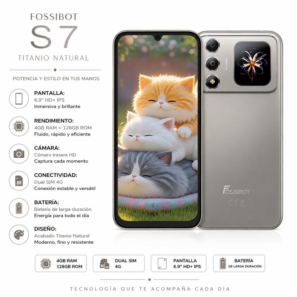 Fossibot S7 128GB 4GB RAM Dual SIM Pantalla 6.9" - Titanio Natural