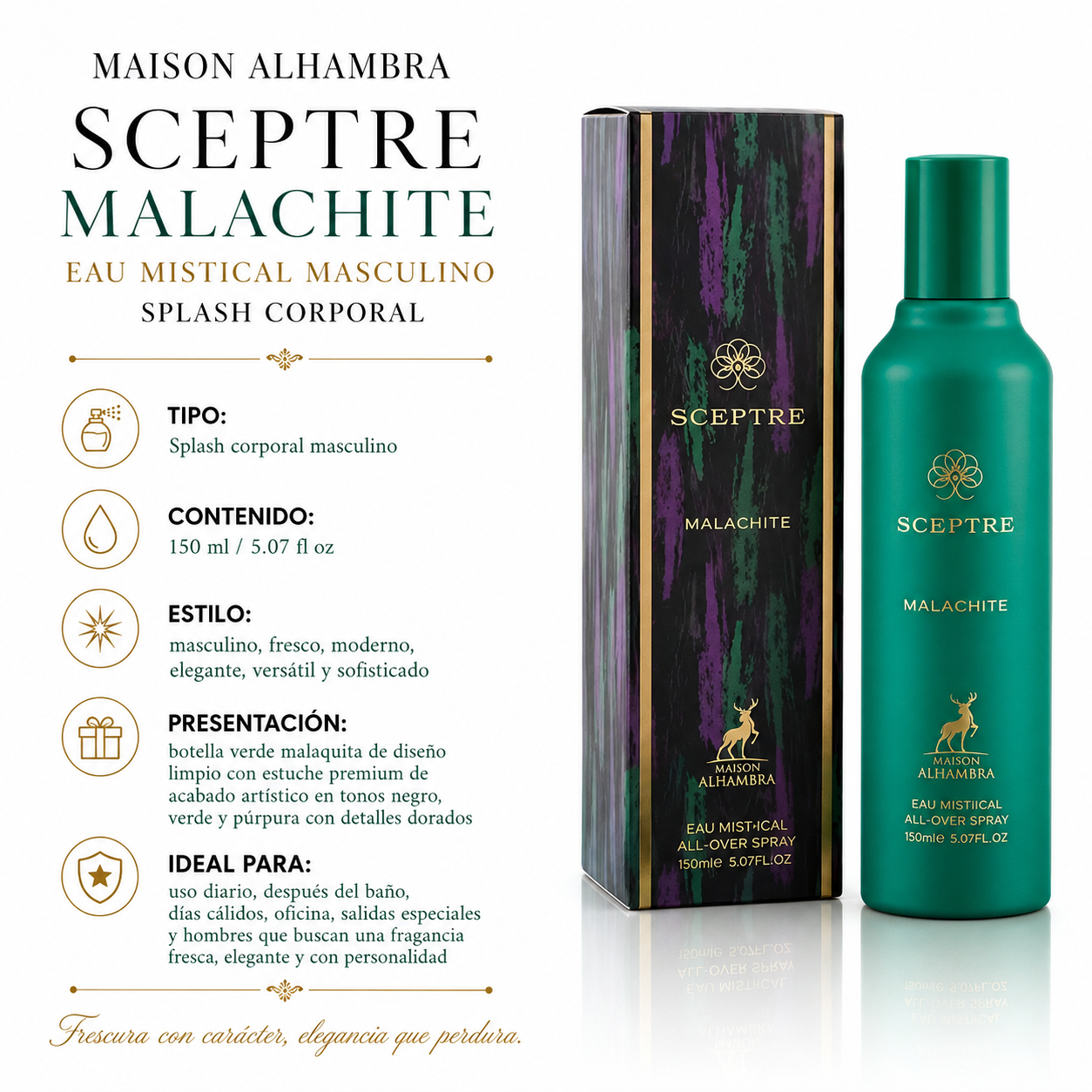 Maison Alhambra Sceptre Malachite Eau Mistical Splash Corporal Masculino 150ml