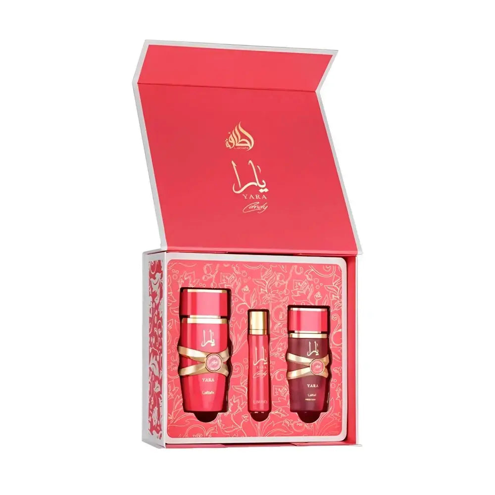Kit Lattafa Yara Candy 100ml + 12ml + Hair Mist 50ml