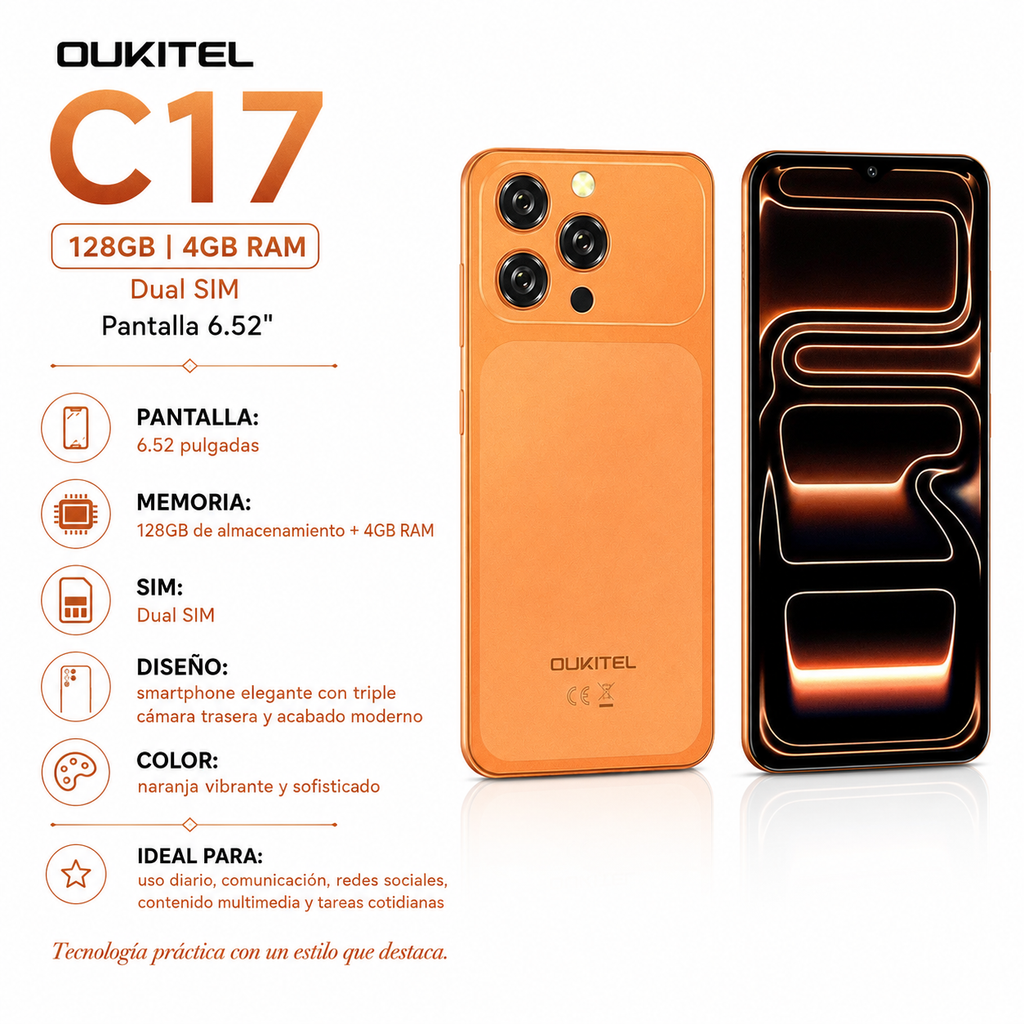 Oukitel C17 128GB 4GB RAM Dual SIM Pantalla 6.52" - Naranja